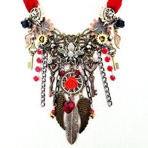 #501 Red Velvet B-SISTERS Steam=Funk Statement Necklace